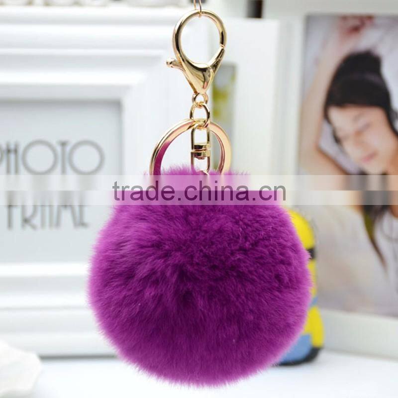 Myfur Top Quality 7cm Luxury Fluffy Rabbit Fur Ball Genuine Fur Pompom Keychain / Fur Pom Bag Charm Decoration
