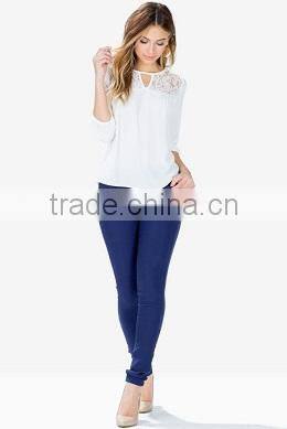 90's Deep plunge wrap over style 2015 new design chiffon ladies blouse