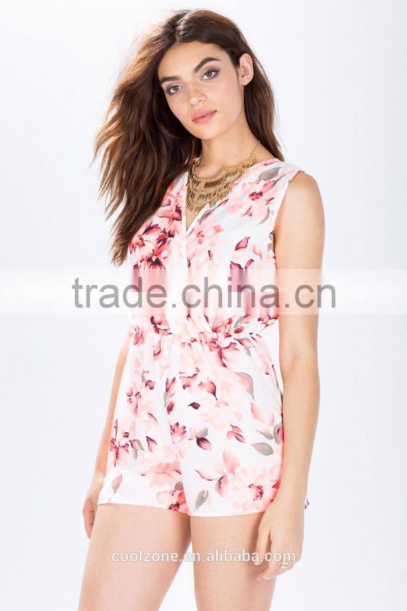 Surplice top high-waist shorts beautiful printing baby romper