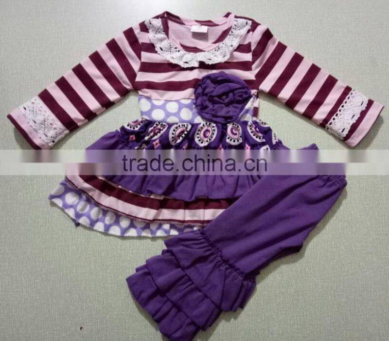 2017 hot selling customized polka dot ruffle fabrics clothing with flower
