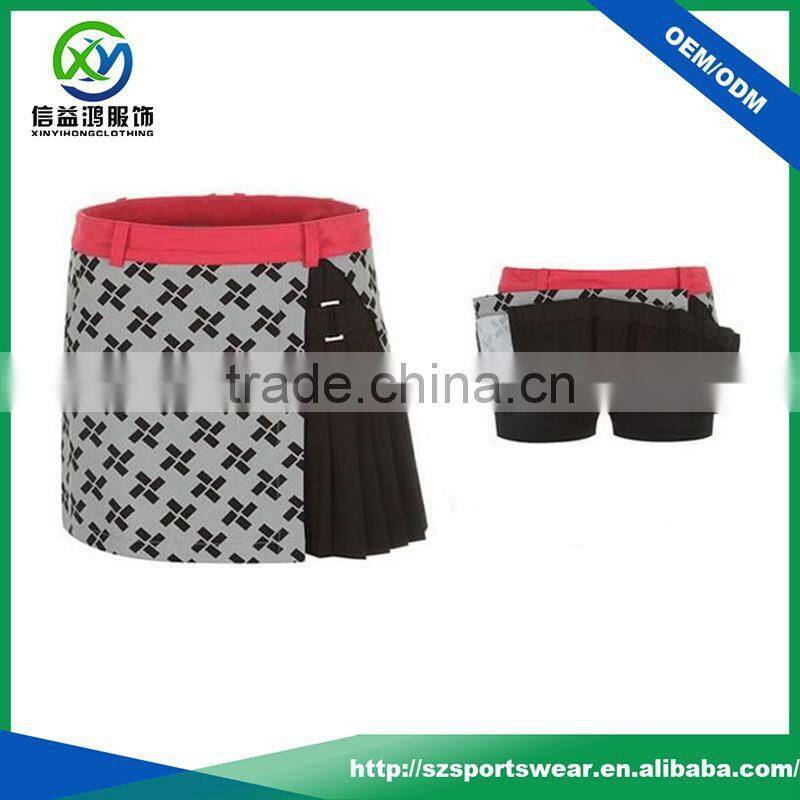 2016 hot sell contrast color combination fashion golf skirt with short