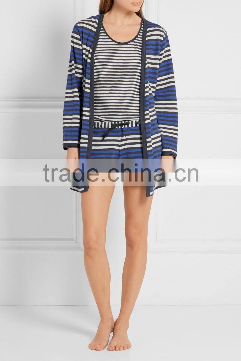 Comfortable Slip On 100% Cotton Womens Loungewear with Attached Belt in Colorful Stripes