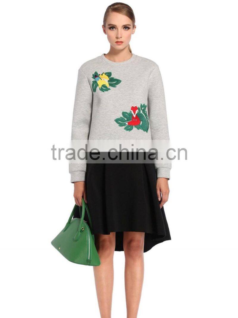 high quality flower embroidery crewneck sweatshirts for women clothing