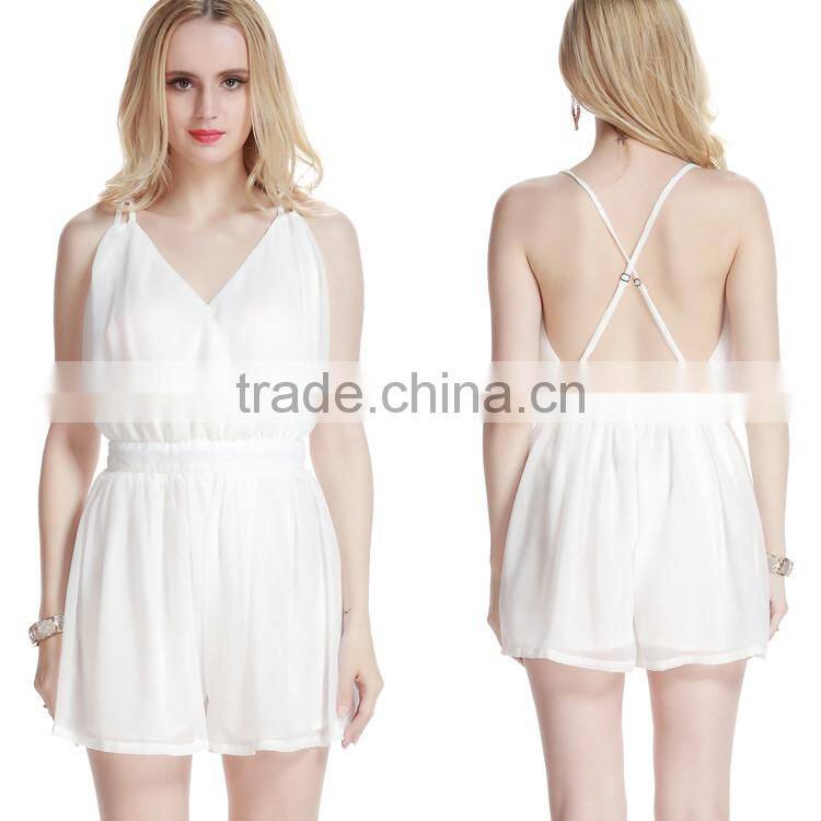 2016 Fashion lady dresses v neck summer beach casual backless jumpsuit women dresses elegant