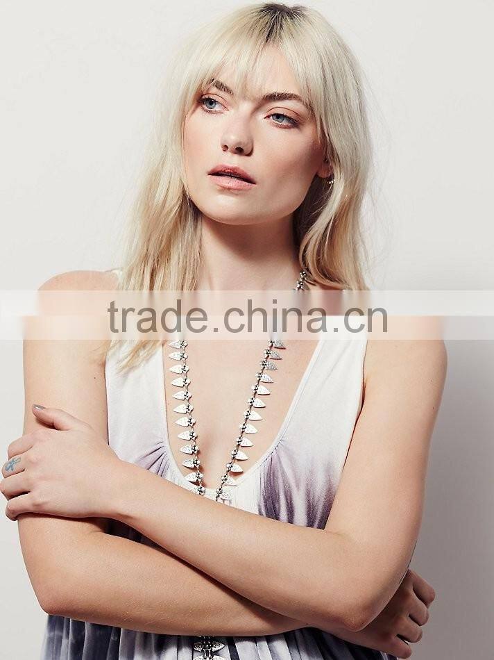 2016 Guangzhou Shandao New Summer Beach Wear Women Casual Sleeveless Printed Round Neck Chiffon Latest Fashion Long Top Design