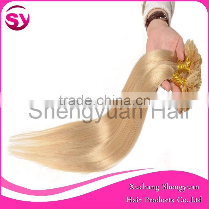 2016 Hot Selling Unprocessed Virgin Pre-bonded U-tip Hair Extension, Blonde Straight Human Hair