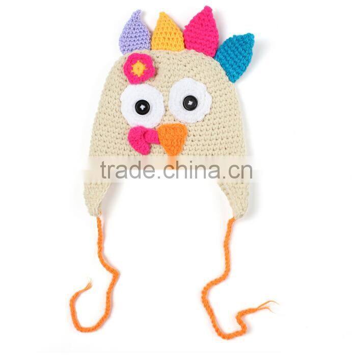 2017 Fashion Cute Turkey Animals Shape Crochet Acrylic Soft Ear Cover Baby Beanie Hat