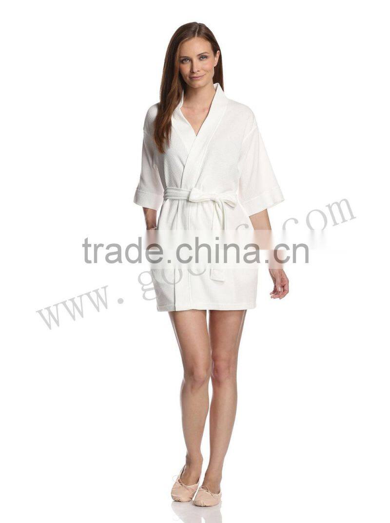 Waffle pique women kimono collar breathable spa bathrobe