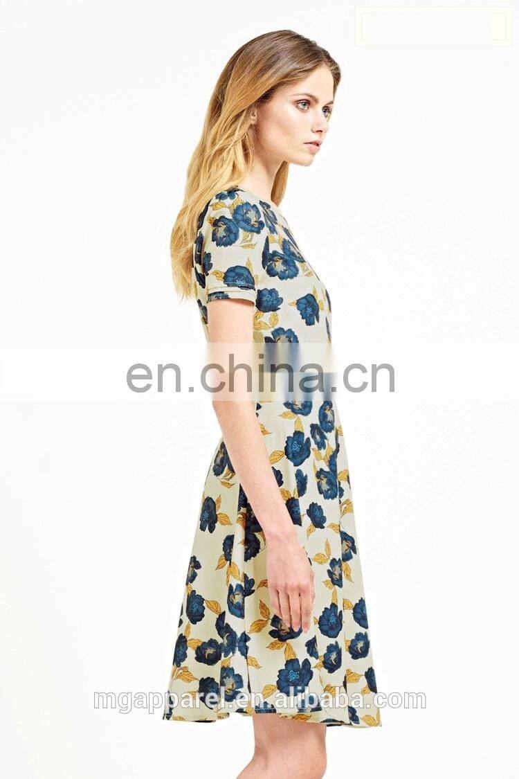 2016 Summer fashion girls floral print short sleeve midi dress