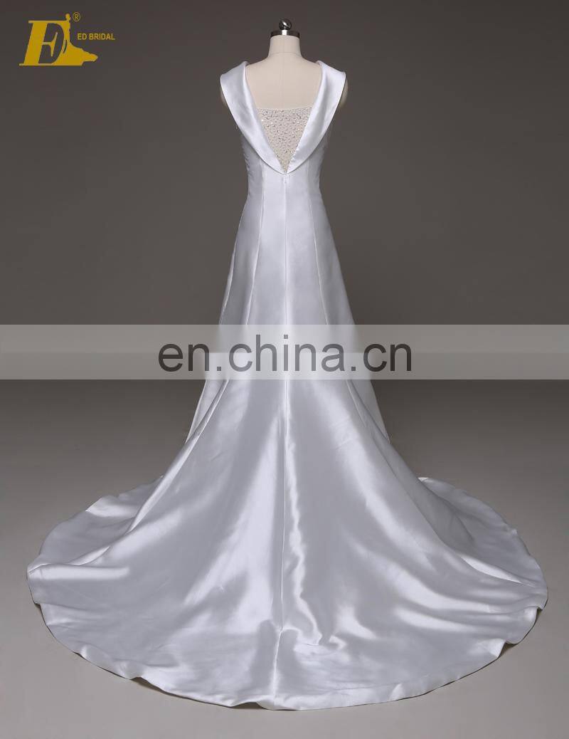 Exquisite Ed A-line Silver long Sleeveless Beaded Satin Hand-flower Evening Dress 2017