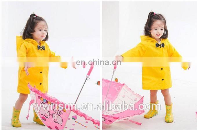 Hot Selling Girls Yellow Waterproof Raincoats Kids Nylon Custom Rain Coat