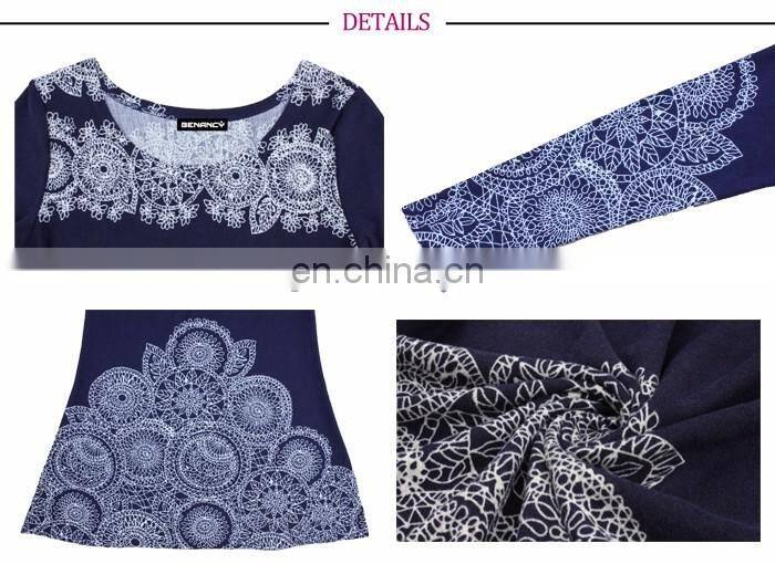 2017 Autumn European Style Ruffie hem big size ethnic printing tunic for middle age woman