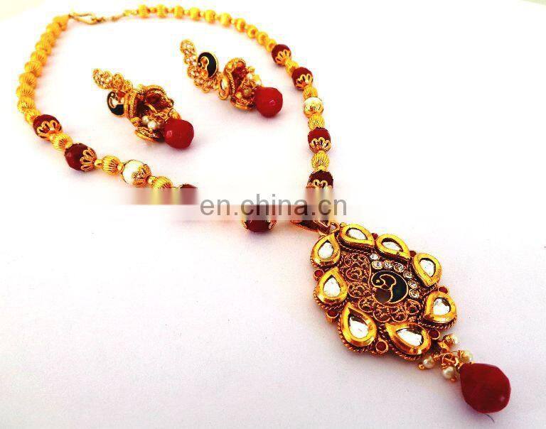 Kundan Pendant set-Indian bollywood Fashion Jewelry-wholesale Imitation Jewelry-party wear Jewellery