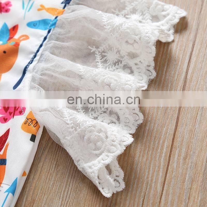 0-24M Newborn Kids Baby Girls lace Sleeveless Cotton Romper zoo fox Cartoon Jumpsuits Cute Lovely Outfits Clothes