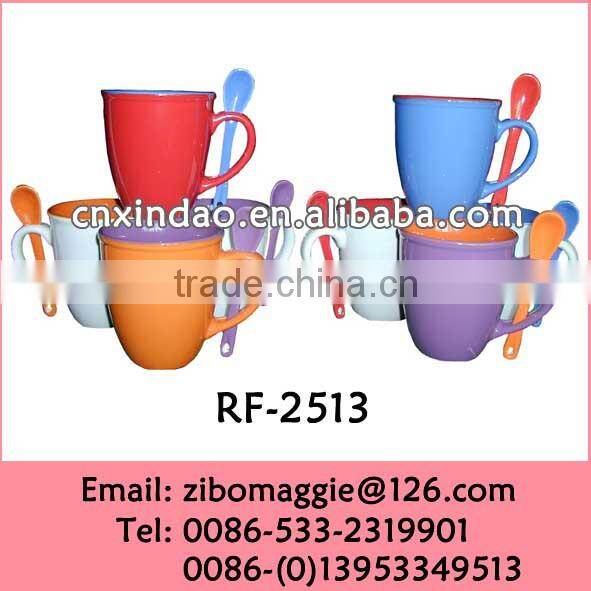Zibo Made Popular Glazed Belly Shape Wholesale Porcelain Milk Mug Spoon for Children