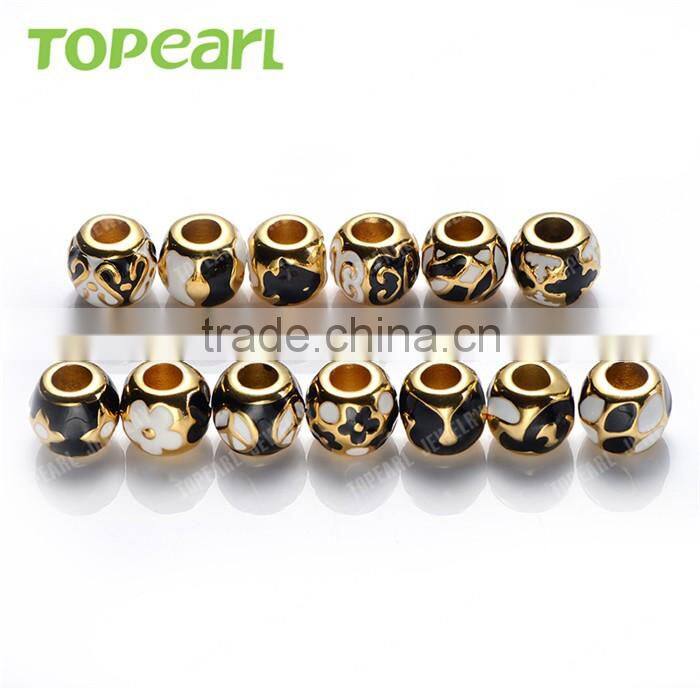 Topearl Jewelry Assorted Fashion Stainless Steel European Charm Bead Black White Gold TCP10