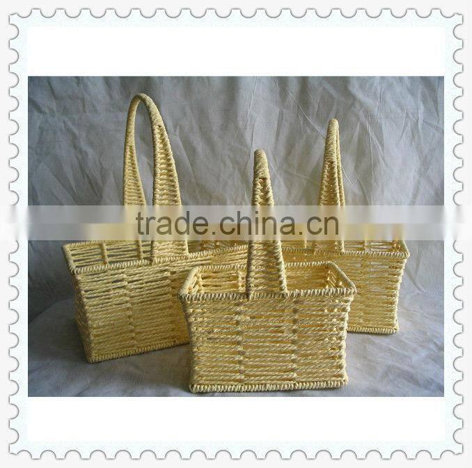 wholesale rectangle natural weaving decorative storage paper rope basket with handle