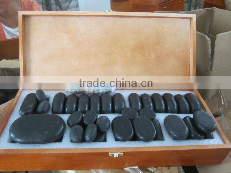 Natural 20pcs hot stone massage in wooden box