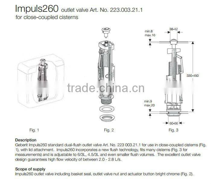 IMPLUS Typ260 GEBERIT Outlet Valve for Close-coupled Cisterns, Two-piece Toilet Flusher, Australian Watermark Standard