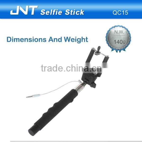 Silicon selfie stick monopod with silicon handle,selfie stick with cable QC15