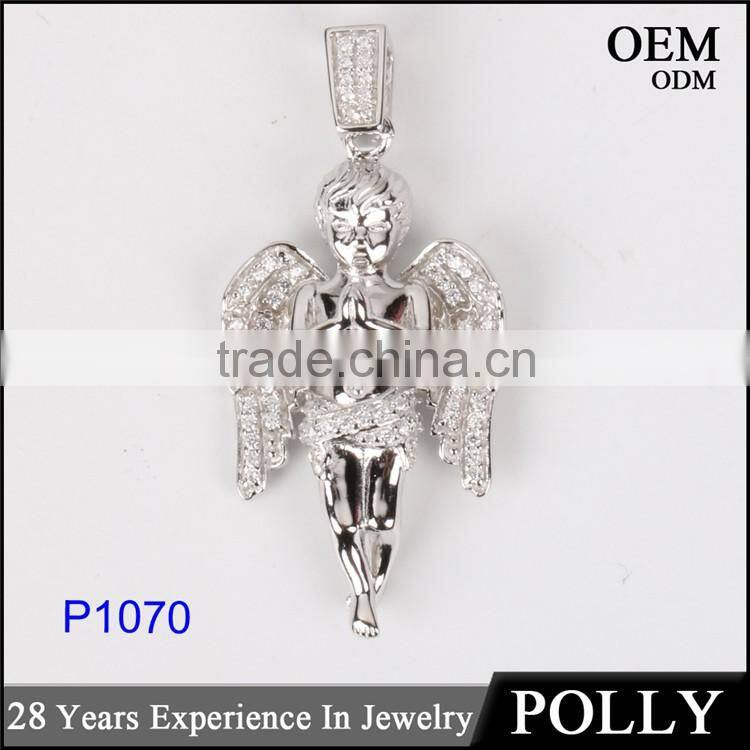 Hip pop Micro set AAA CZ 925 sterling silver mini angel pendant jewelry