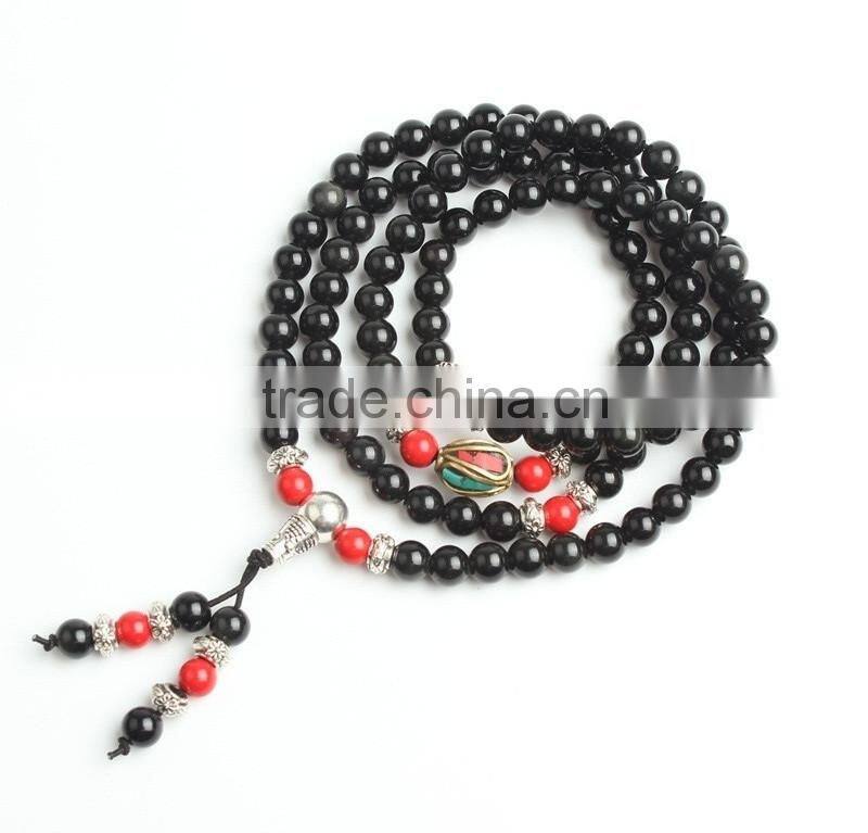 8mm black Obsidian and cinnabar 108 mala beads buddhist prayer beads