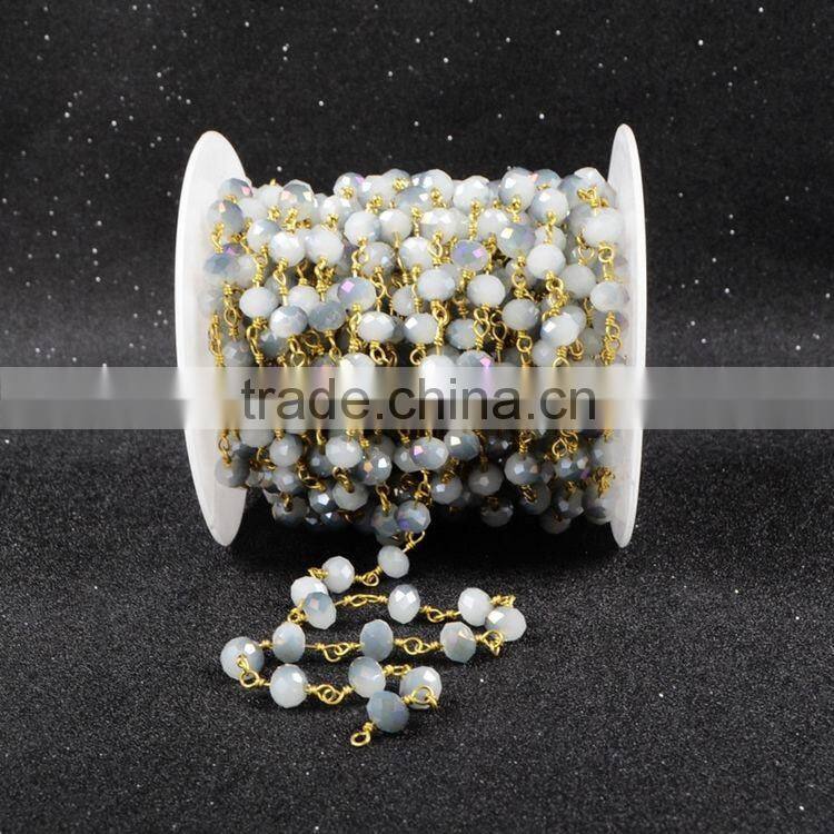 $4/meter by Trade Assurance- Lavender white chalcedony gemstone wire wrapped chain roll gold roll jewelry chain-Free Shipping