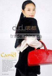 Camel9017 Women Genuine Knitted Mink Shawl with Falbala Trimming