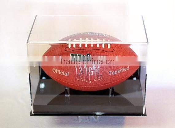 Soccer ball display case full size 85% UV filtering acrylic memorabilia collectible showcase with clear pegs to hold soccer ball