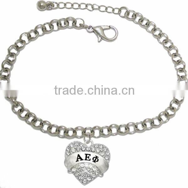 Genuine Austrian Clear Crystal DELTA ZATA SORORITY Charm Chain Link Bracelet