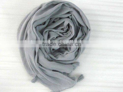 cotton scarf with pompoms lady's double 100 cotton voile scarf