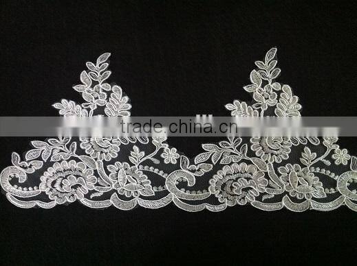 Top quality white french cord lace design for wedding dress
