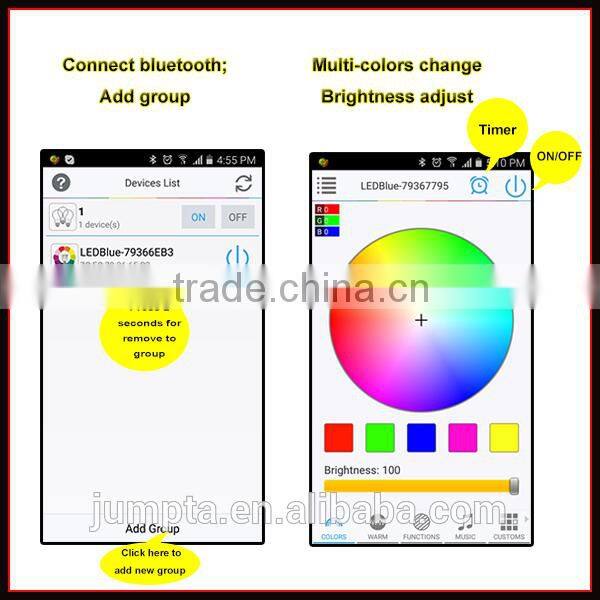 Factory sale smartphone control dimmable multicolor E27 bluetooth smart led bulb