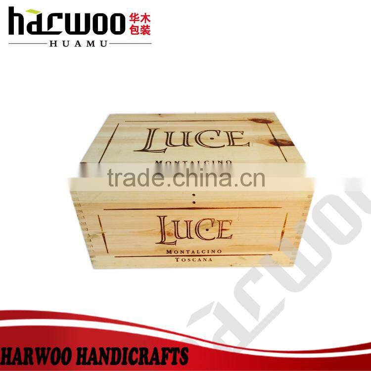 vintage pine wood wine box,wooden wine box with brand logo,custom wooden wine box