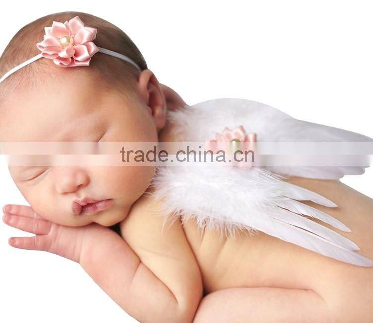 Cute Decorative Feather Costume Wings For Baby Photo Props,ribbon flower Headband Sets