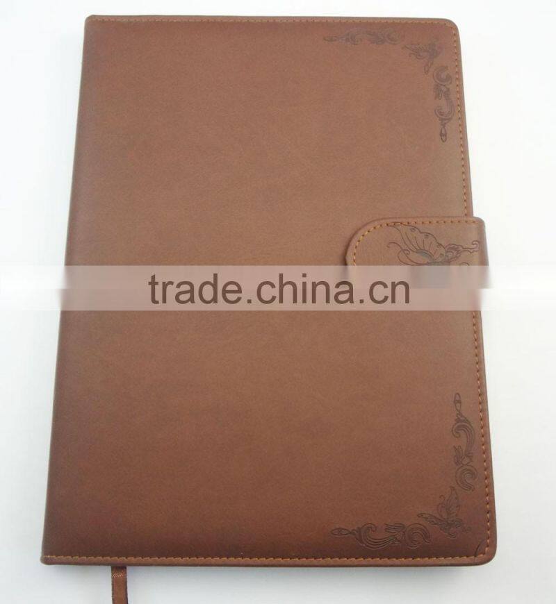 embossed logo dark brown a4 leather diary with magnetic closure