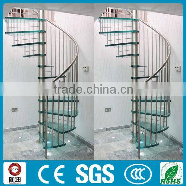 indoor modern laminated glass tread spiral stairs for attic