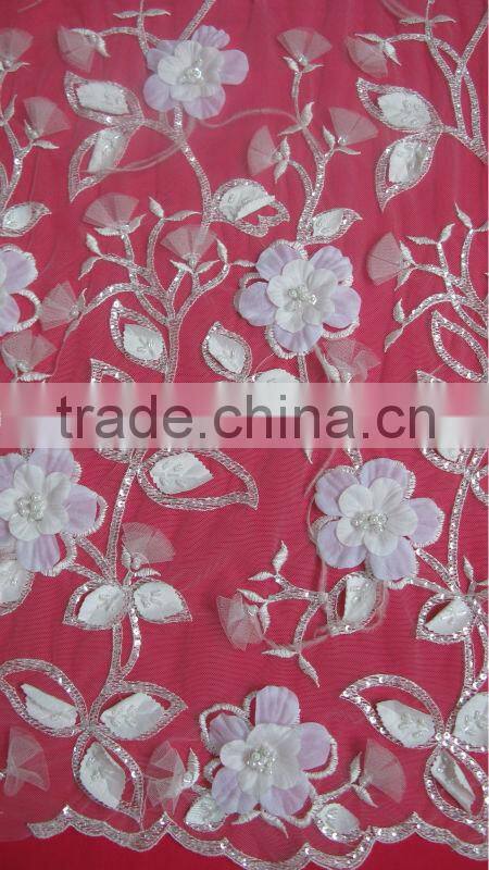 3d flower lace embroidered fabric