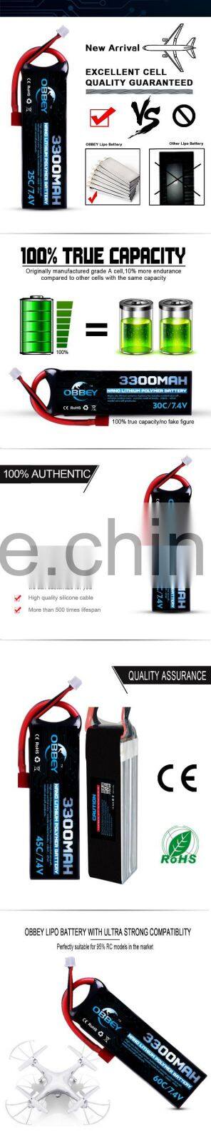 Lipo battery 7.4v 35c 3300mah 2s for RC quadcopter