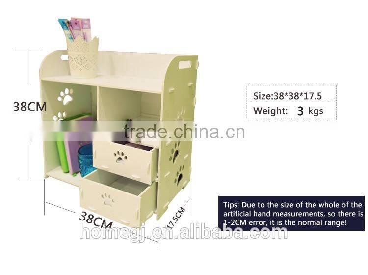 DIY Wooden Desktop Cosmetic Storage Box Office Table Stuff Organizer with 2 drawers