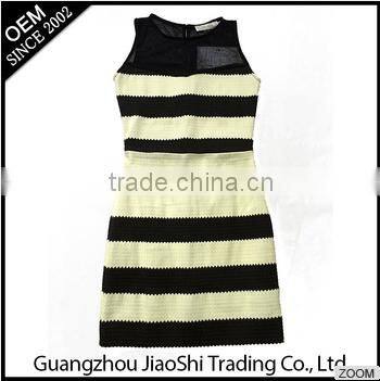 Latest dress designs fashional convenient False two-piece dress knitted fabrics chiffon girl dress for different figures