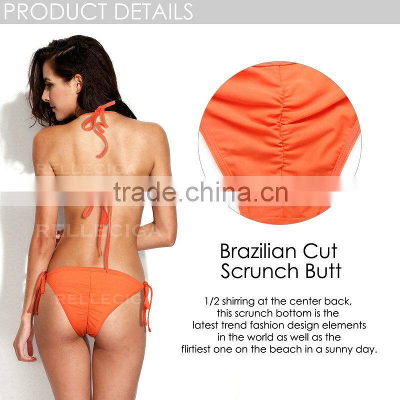 RELLECIGA 2014Rellicious Collection -Orange Push-up Triangle Top Swimwear with Adjustable Halter Strap & Brazilian Cut Scrunch B