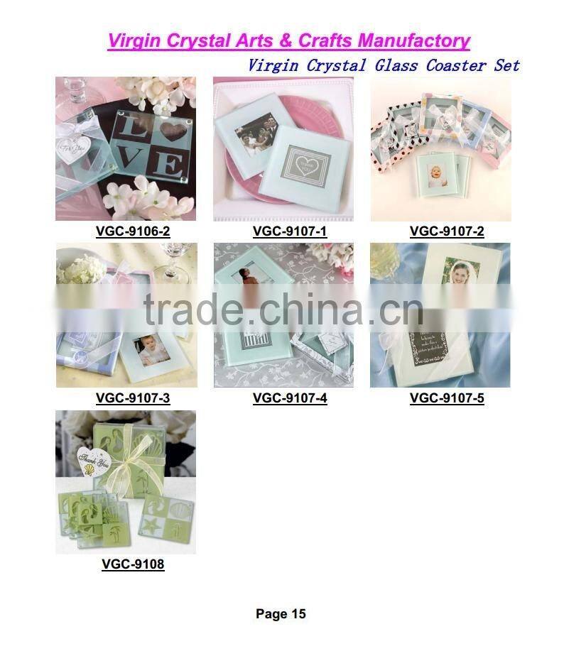 Glass photo frame coaster, table mats with leaves printed for home decor