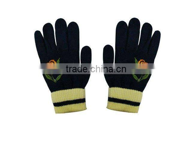 100% acrylic knitted flat embroidery magic glove