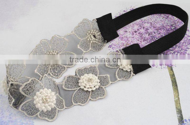 crochet flower with seed beads headband headwrap