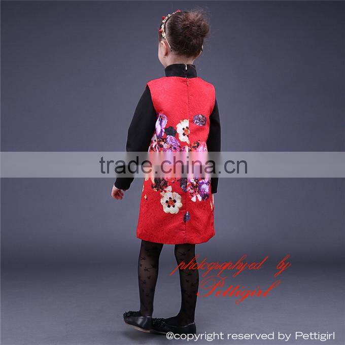 Chinese Style Girls Autumn 2 Piece Clothes Set Button Front Trench and Floral Dress For Kids Holidays Wear CS81009-4
