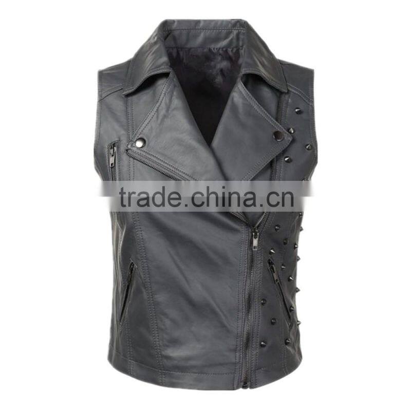 Wholesale Fashion Girl Sex Vest Leather Vest For Motorcycle Club