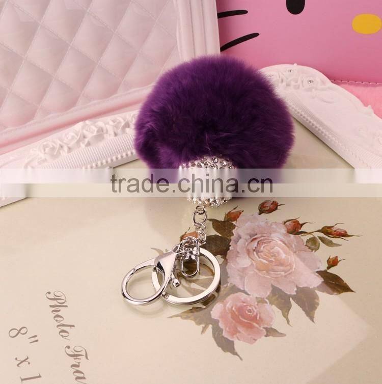 Keyring Pompom keychain Charm Ball Rabbit Fur Ball Genuine Soft Fluffy Key Chain Bag Pendant