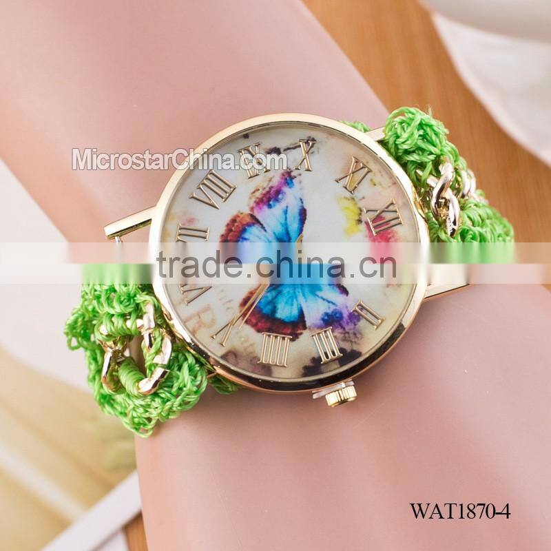 DIY hand made woven chain butterfly braided watch