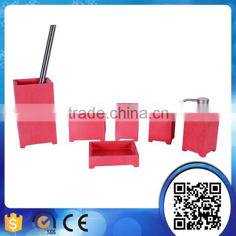 Wholesale resin red square bathroom accessories set with soap dish lotion dispenser